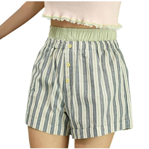 Besolor Women's Striped Pajama Shorts Elastic Waist Button Front Casual Comfy Summer Bottoms Sleepwear