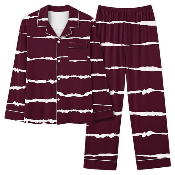 Besolor Women's Striped Pajamas Long Sleeve Button down Shirts and Pants Sets 2 Piece Outfits Sleepwear Plus Size Pjs Wine