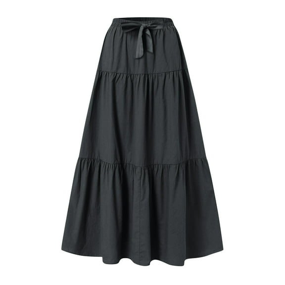 Besolor Women's Summer Boho Maxi Skirt Tie Elastic Waist Ruffle Tiered A-Line Flowy Beach Long Skirts