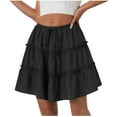 thumbnail image 1 of Besolor Women's Summer Boho Mini Skirt Elastic Waist Drawstring Ruffle Tiered A-Line Flowy Short Skirts, 1 of 7