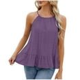 thumbnail image 1 of Besolor Women's Summer Cami Tops Crewneck Ruffle Hem Spaghetti Strap Camisole Casual Loose Flowy Sleeveless Shirts, 1 of 3