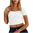 thumbnail image 1 of Besolor Women's Summer Crop Tops Crewneck Short Sleeve Shirts Casual Slim Fitted Going out Basic Tees, 1 of 7
