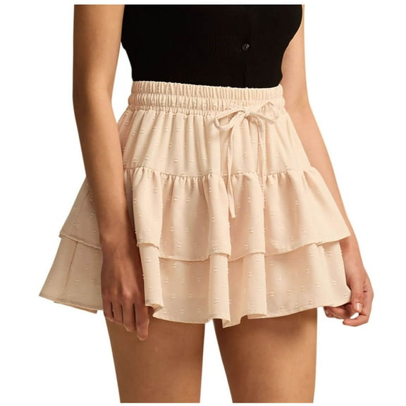 Besolor Women's Summer Mini Skirt Drawstring Elastic Waist Skort Ruffle Tiered Flowy Beach Short Skirt