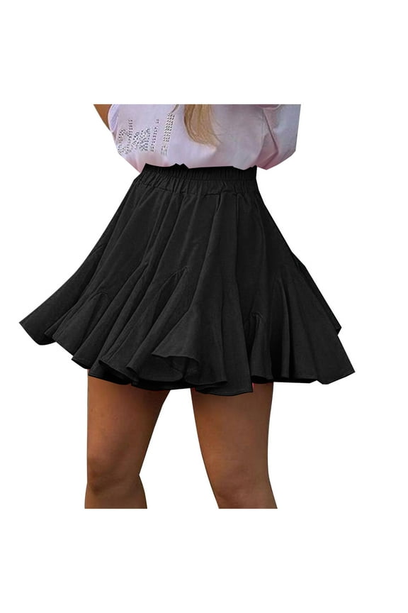 Women's Summer Mini Skirt Ruffle Elastic High Waist Cute Pleated A-Line Flowy Beach Short Skirt