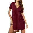 thumbnail image 1 of Besolor Women's Summer Nightgown Short Sleeve V Neck Pleated Sleepshirt Soft Nightshirt Pajama Dress Sleepwear S-XXL, 1 of 4