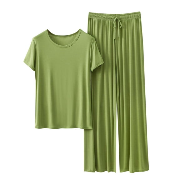 Besolor Women's Summer Pajamas Casual Soft Short Sleeve Shirts and Pants 2 Piece Loungewear Outfits Sleepwear Pjs