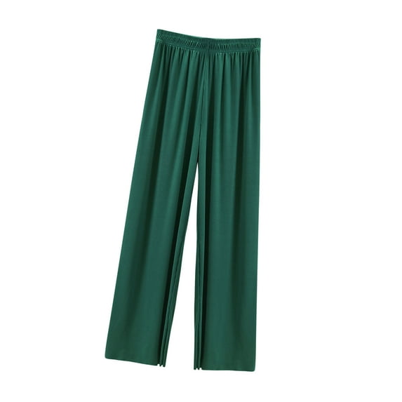 Besolor Women's Summer Pants Casual Solid Color Elastic High Waist Wide Leg Pants Loose Comfy Lounge Trouser