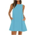 thumbnail image 1 of Besolor Women's Summer Sleeveless Tank Dress Crewneck Backless Sundress Casual Pleated Beach Mini Dress with Pockets, 1 of 8