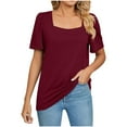 thumbnail image 1 of Besolor Women's Summer Tops Casual Square Neck Puff Short Sleeve T-Shirts Solid Color Going out Blouse Tees, 1 of 6