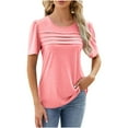 thumbnail image 1 of Besolor Women's Summer Tops Dressy Crew Neck Short Sleeve Shirts Casual Pleated Solid Color Going out Blouses Ladies Clothes, 1 of 3