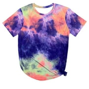 BESOLOR Womens Summer Tops Tie-dye Printed Round Neck Short Sleeve Tee Tops Casual T-Shirt for Women Vacation Tunic Tops