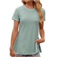 thumbnail image 1 of Besolor Women's Summer Tunic Tops Casual Round Neck Short Sleeve Eyelet Shirts Split Going out Dressy Blouses Tee Ladies Clothes, 1 of 4