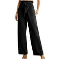 thumbnail image 1 of Besolor Women's Summer Wide Leg Pants Elastic High Waisted Belted Casual Work Trousers Loose Palazzo Pants with Pockets, 1 of 7