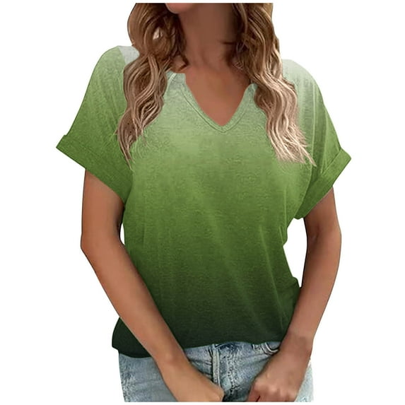 Besolor Women's T-Shirts Dressy Tunic Tops Short Sleeve Tie Dye Print Blouses V Neck Summer Cute Clothes 2024