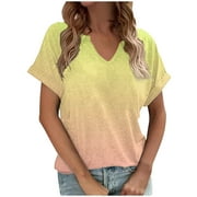 Besolor Women's T-Shirts Dressy Tunic Tops Short Sleeve Tie Dye Print Blouses V Neck Summer Cute Clothes 2024