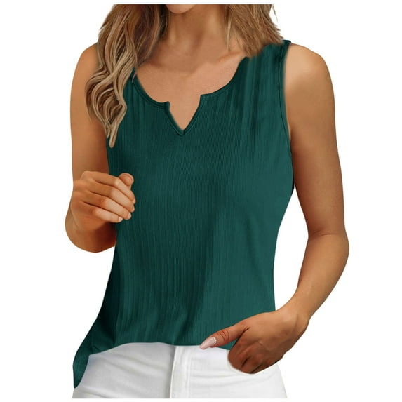 Besolor Women's Tank Tops V Neck Casual Summer Sleeveless Blouses Solid Color Loose Basic T Shirts