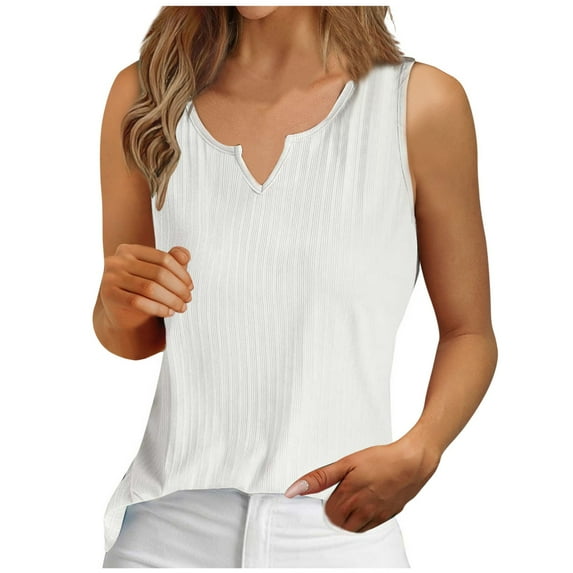 Besolor Women's Tank Tops V Neck Casual Summer Sleeveless Blouses Solid Color Loose Basic T Shirts