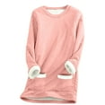 thumbnail image 1 of Besolor Women's Thickened Plush Sweatshirt Crewneck Long Sleeve Winter Warm Tops Casual Soft Plus Size Pullover Blouse, 1 of 5