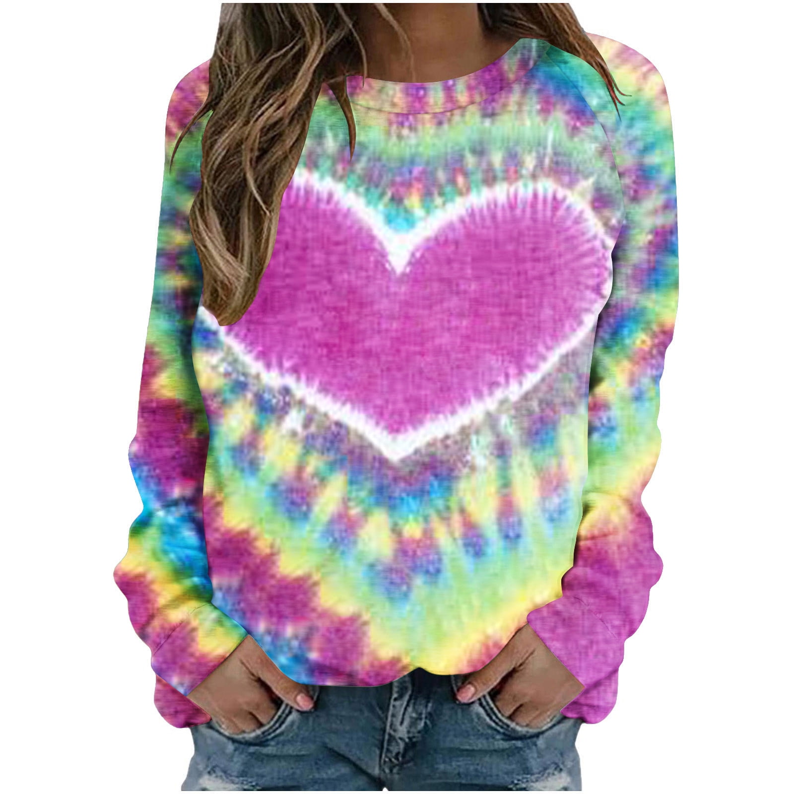 Besolor Women's Tie-Dye Sweatshirts Trendy Round Neck Long Sleeve Tops ...