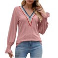 thumbnail image 1 of Besolor Women's Trendy Tunic Tops Lace V Neck Ruffle Long Sleeve Eyelet Shirts Casual Loose Fit Fall Blouses Tees, 1 of 5