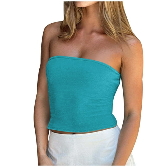 Besolor Women's Tube Tops Basic Backless Strapless Knit Bandeau Tops Slim Fitted Going out Summer Clothes