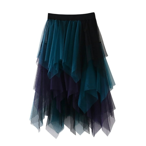 Besolor Women's Tulle Skirt Formal Elastic High Wiasted Mesh Asymmetrical A-Line Layered Long Midi Party Prom Skirts