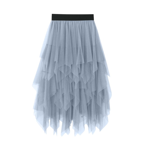 Besolor Women's Tulle Skirt Formal Elastic High Wiasted Mesh Asymmetrical A-Line Layered Long Midi Party Prom Skirts