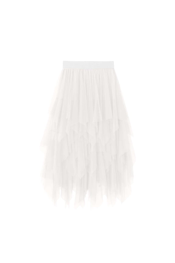 Women's Tulle Skirt Formal Elastic High Wiasted Mesh Asymmetrical A-Line Layered Long Midi Party Prom Skirts