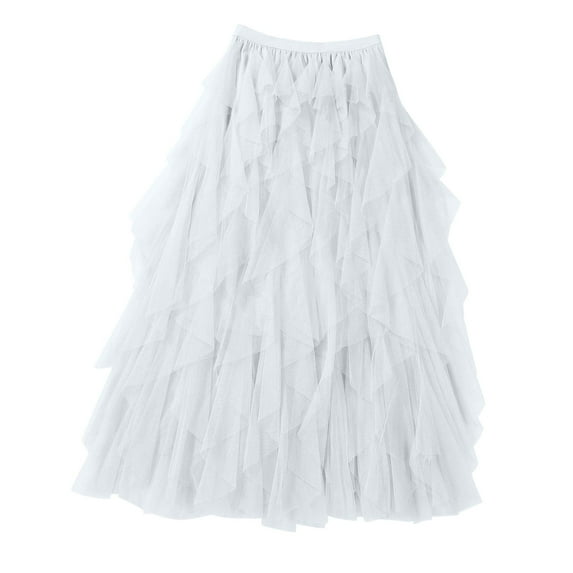 Besolor Women's Tulle Skirt Formal Elastic High Wiasted Mesh Asymmetrical A-Line Layered Long Midi Party Prom Skirts