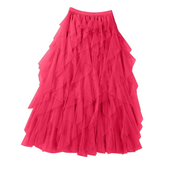 Besolor Women's Tulle Skirt Formal Elastic High Wiasted Mesh Asymmetrical A-Line Layered Long Midi Party Prom Skirts