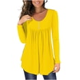thumbnail image 1 of Besolor Women's Tunic Tops Trendy Pleated Button Crew Neck Long Sleeve Shirts Casual Solid Color Blouse Tees, 1 of 4
