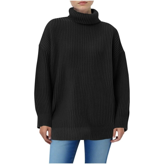 Besolor Women's Turtleneck Sweaters Plus Size Long Sleeve Casual Loose Solid Color Pullover Fall Knitted Tops