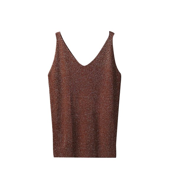 Besolor Women's V Neck Glitter Knit Tank Tops Casual Slim Summer Camisole Sleeveless Basic Shirts