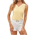 thumbnail image 1 of Besolor Women's V Neck Tank Tops Trendy Button Sleeveless Eyelet T-Shirt Casual Solid Color Summer Blouse Tees, 1 of 3