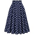 thumbnail image 1 of Besolor Women's Vintage Midi Skirts High Waisted Buttons Polka Dots Pleated A-Line Cocktail Party Long Skirts, 1 of 2
