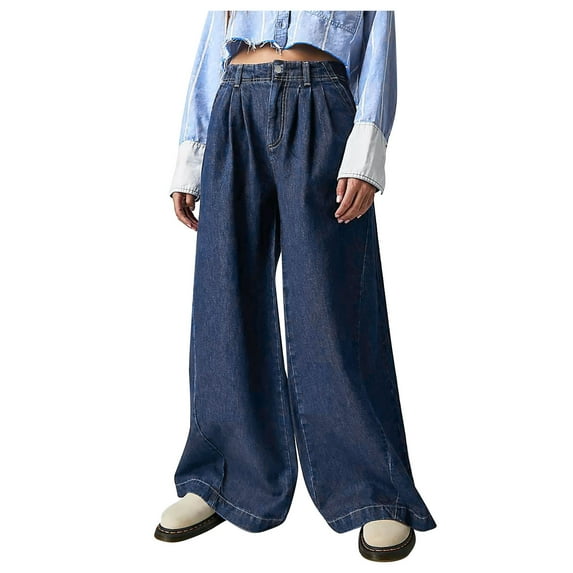 Besolor Women's Wide Leg Baggy Jeans High Waisted Distressed Denim Pants Casual Flowy Lounge Trousers Streetwear