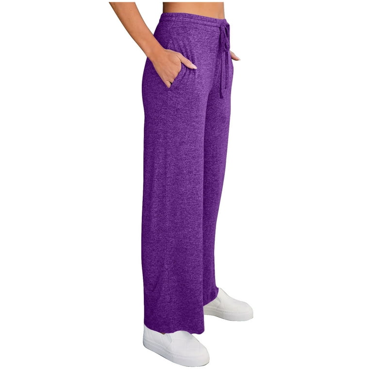 Long Pants For Women Women Solid Print Sweatpants High Waist Workout Wide  Leg Pants Pocket Trousers Sporty Athletic Fit Jogger Pants Purple XXXL JE 