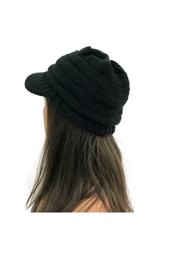 Women's Winter Cable Knit Hat Beanies Soft Slouchy Warm Solid Color Girls Beanie Cap with Visor Brim
