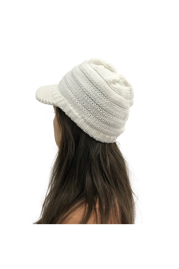 Women's Winter Cable Knit Hat Beanies Soft Slouchy Warm Solid Color Girls Beanie Cap with Visor Brim
