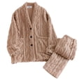 thumbnail image 1 of Besolor Women's Winter Fleece Pajamas 2 Piece Outfits Plush Cozy Button down Tops and Pants Sets Sleepwear Pjs with Pockets Coffee, 1 of 3