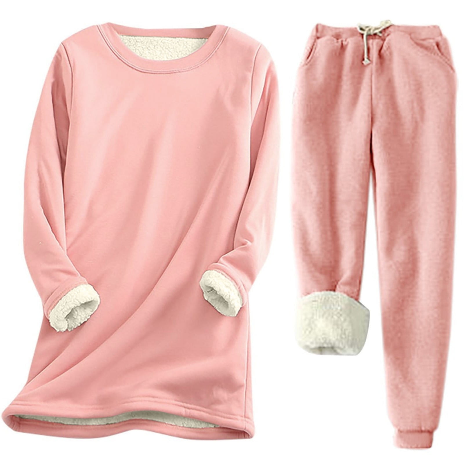Women's 2 Piece Fleece Pajamas Set Long Sleeve Crew Top with
