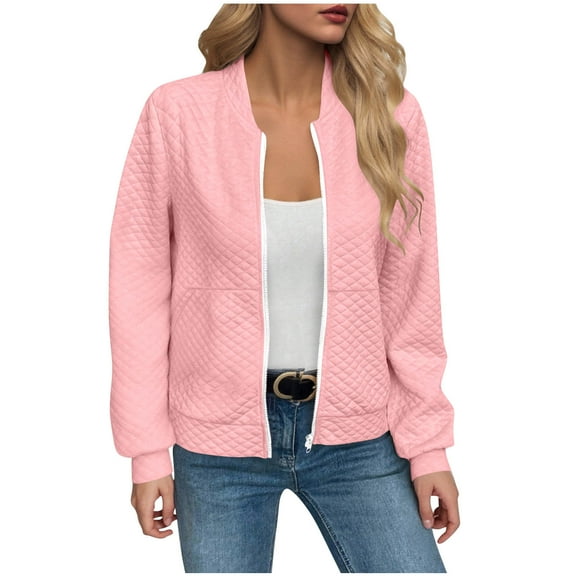 Besolor Women's Zip up Bomber Jacket Textured Casual Long Sleeve Lightweight Coat Fall Fashion Outerwear