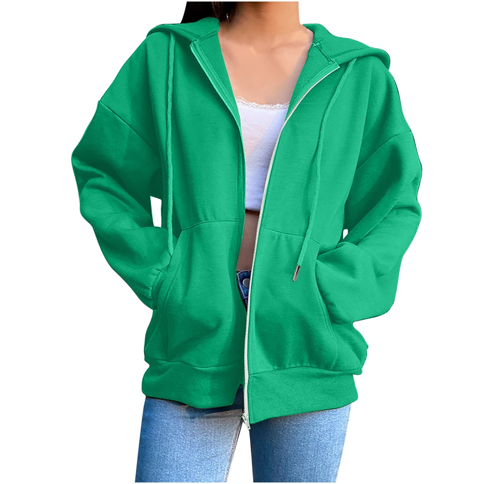 Dark green oversized zip best sale up hoodie