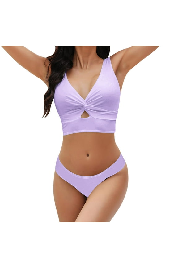 Womens 2 Piece Bikinis Sets Push-Up Twist Front Cutout Swimsuit High Cut Bathing Suit Summer Beach Wear