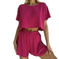 thumbnail image 1 of Besolor Womens 2 Piece Loungewear Outfit Casual Crewneck Short Sleeve Crop Tops and Split Shorts Sets Pajamas, 1 of 4