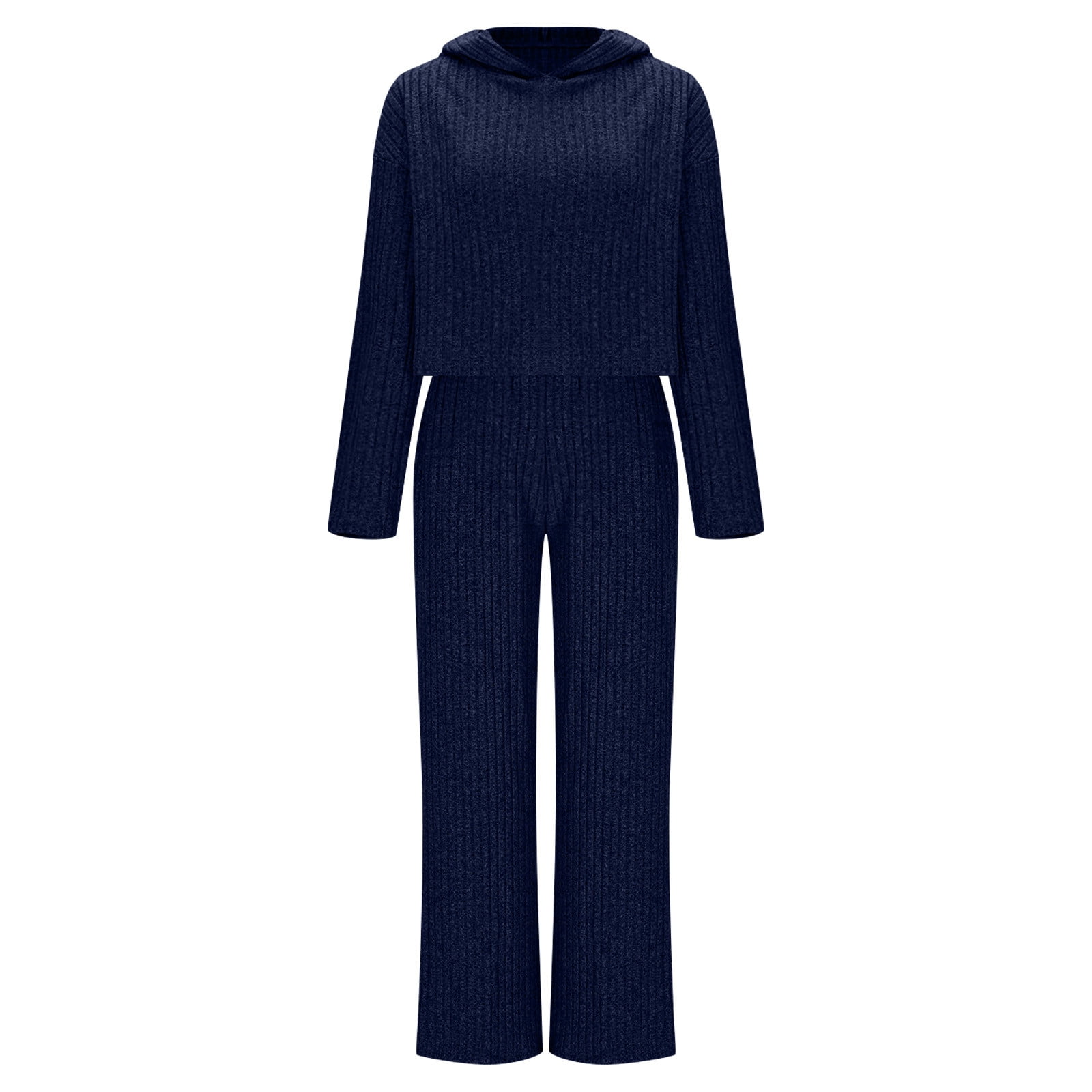 Besolor Womens 2 Piece Loungewear Sets Ribbed Knit Long Sleeve Hooded ...