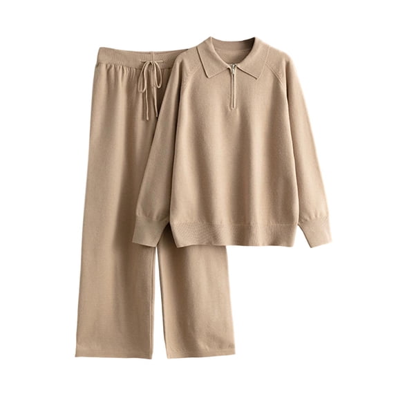 Besolor Womens 2 Piece Sweater Set Knit Quarter Zipper Long Sleeve Tops and Wide Leg Pants Loungewear Matching Sets