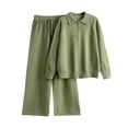 thumbnail image 1 of Besolor Womens 2 Piece Sweater Set Knit Quarter Zipper Long Sleeve Tops and Wide Leg Pants Loungewear Matching Sets, 1 of 3
