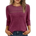 thumbnail image 1 of Besolor Womens 3/4 Length Sleeve Tops Lace Crewneck Lightweight Tunic Sweaters Casual Fall Fashion Clothes, 1 of 8