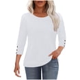 thumbnail image 1 of Besolor Womens 3/4 Length Sleeve Tops with Buttons Crew Neck Casual Tunics Summer Going out Dressy Blouses, 1 of 9